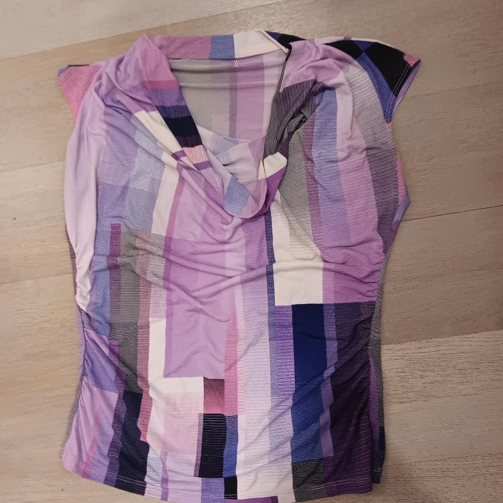 Worthington Purple Multi-Stripe Cowl Neck Top